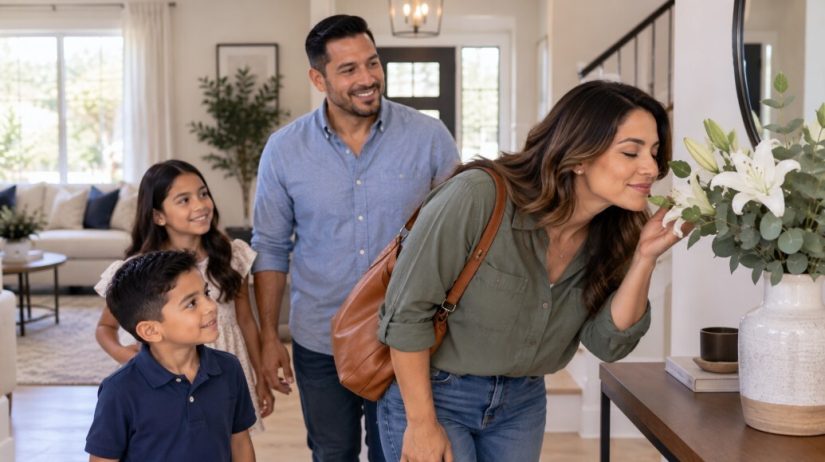 una familia dentro de una casa