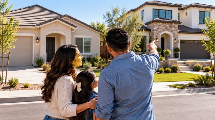 Family in front of a house
